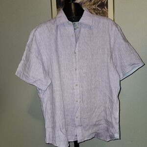 Report collection resort Men's Light Purple Short Sleeve Shirt XL 100% linen
